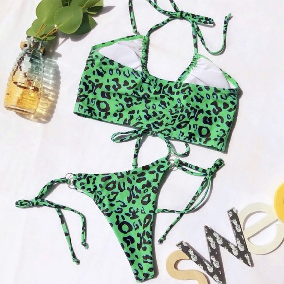 green cheetah print Cheeky bikini - Picture 3 of 5
